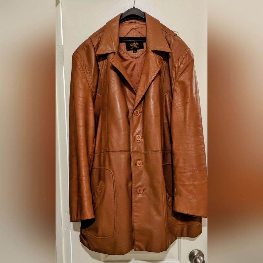 Fantastic International Men's Genuine Leather Jacket Warm Brown Size 52B